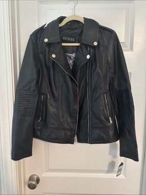 NWT GUESS Black Leather Moto Jacket